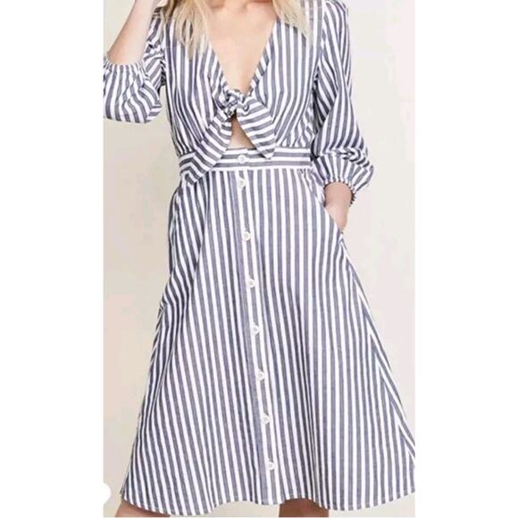 Madewell Dresses & Skirts - Madewell Shimmer Stripe Cutout tie bust Button Skirt Midi Dress NWOT $110 size 2